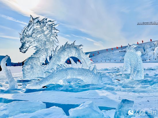 1月19日，吉林長春市冰雪新天地景區的龍型冰雕。人民網記者 李洋攝